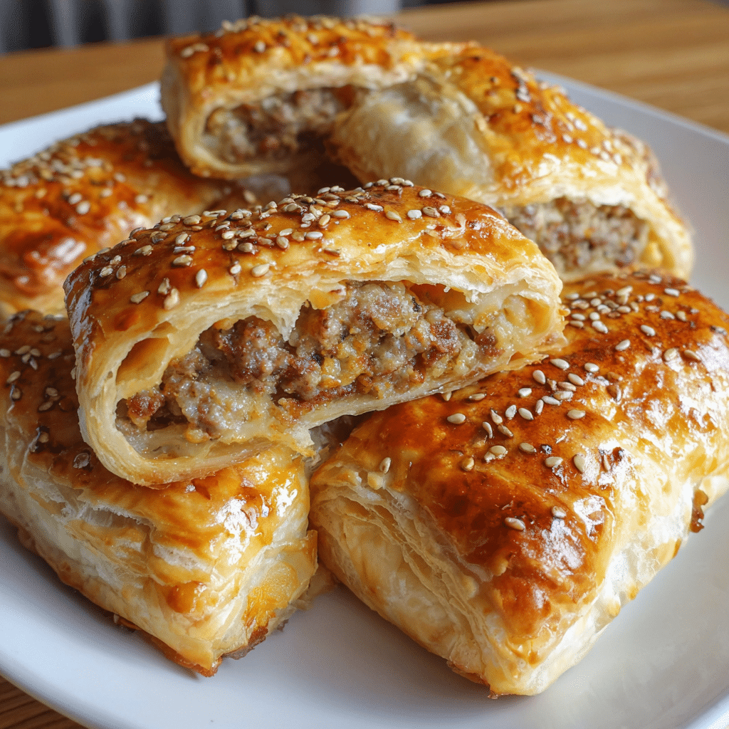 Blätterteig gefüllt mit Hackfleisch und Käse