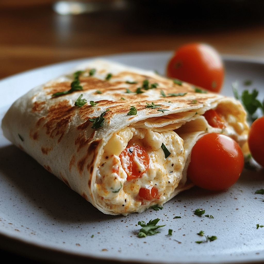 Einfacher Fruehstueckswrap mit Ei Kaese und Tomaten rezept