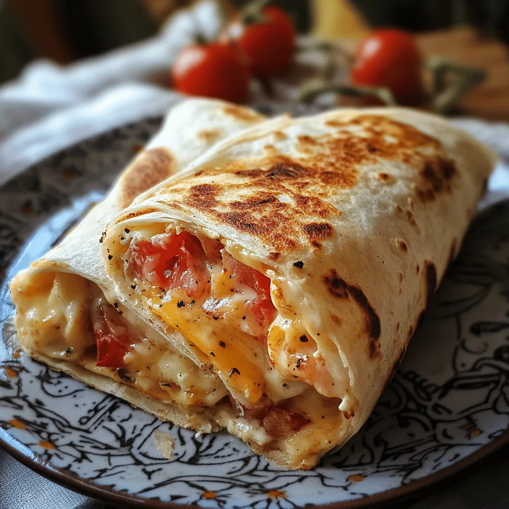 Einfacher Frühstückswrap mit Ei, Käse und Tomaten