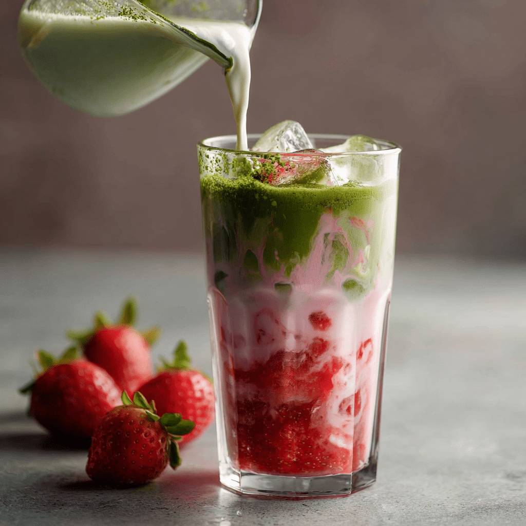 Eisgekühlter Erdbeer-Matcha-Latte