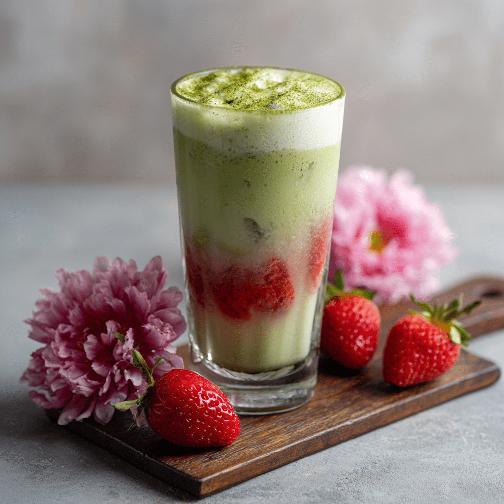 Eisgekühlter Erdbeer-Matcha-Latte