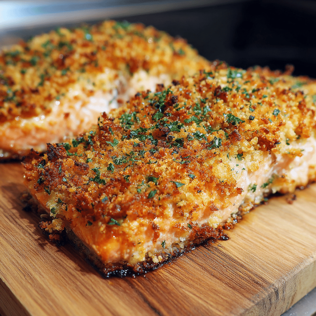 Knusprige Lachsfilets mit Parmesan überbacken