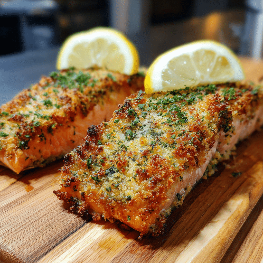 Knusprige Lachsfilets mit Parmesan überbacken