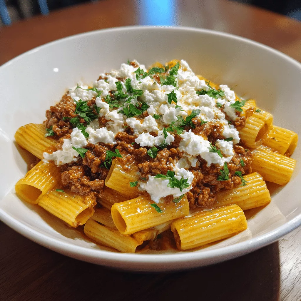 Rigatoni in Hack-Feta-Creme