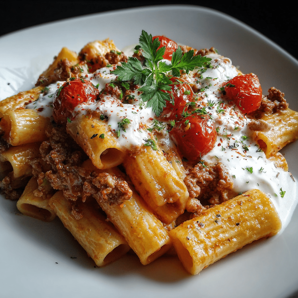 Rigatoni in Hack-Feta-Creme