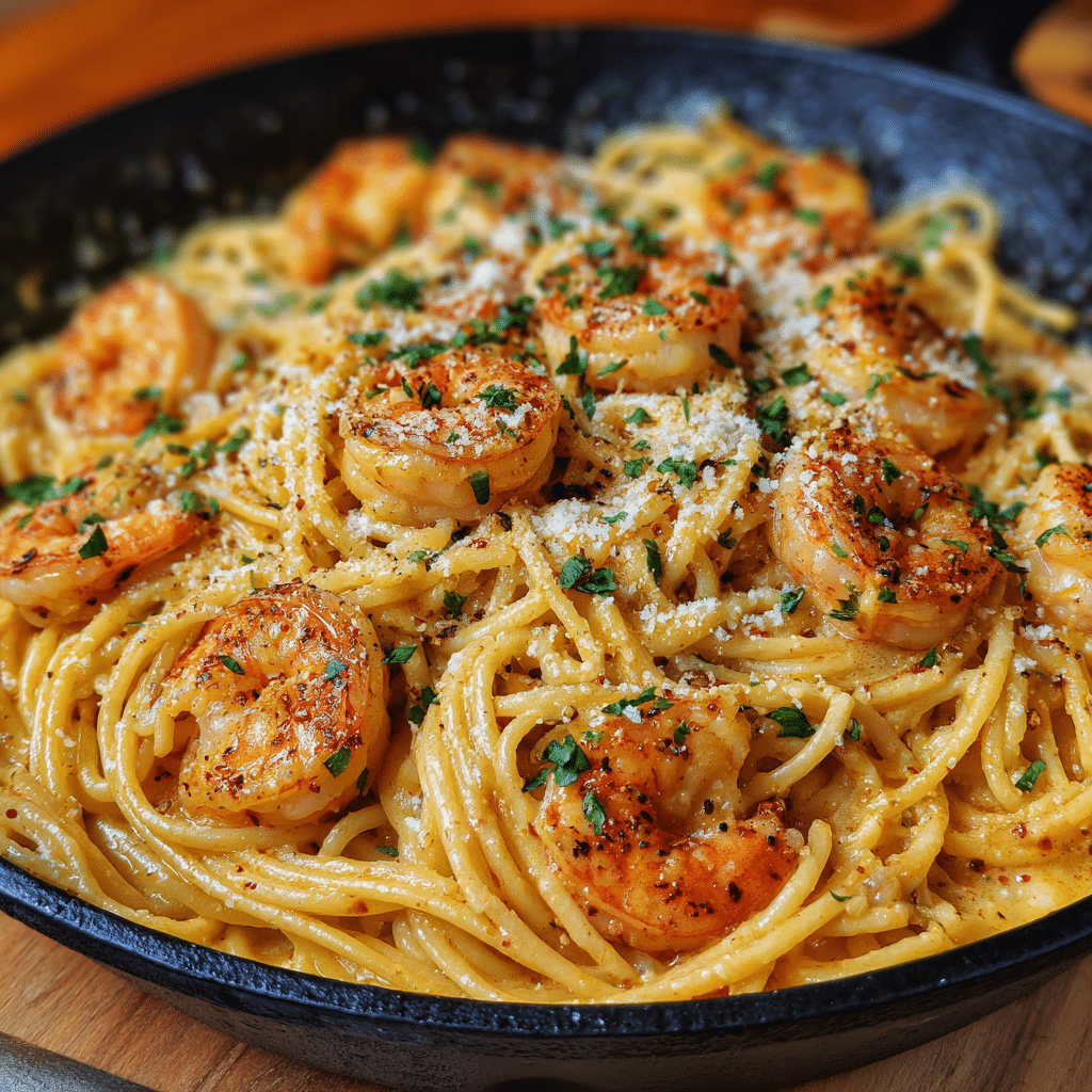 Spaghetti mit Garnelen in Frischkäsesoße