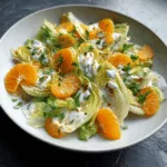 joghurtdressing auf chicoree salat mit mandarinen