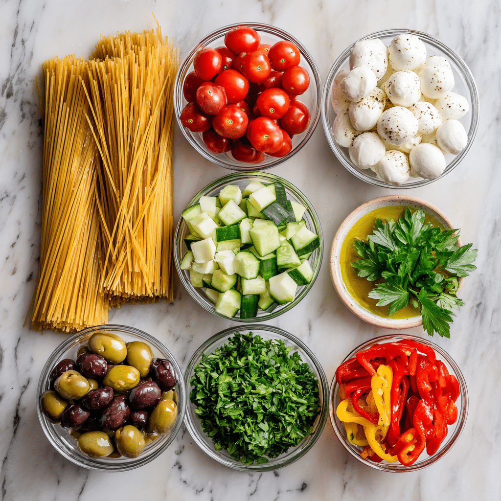 Zutaten für Salat mit Spaghetti