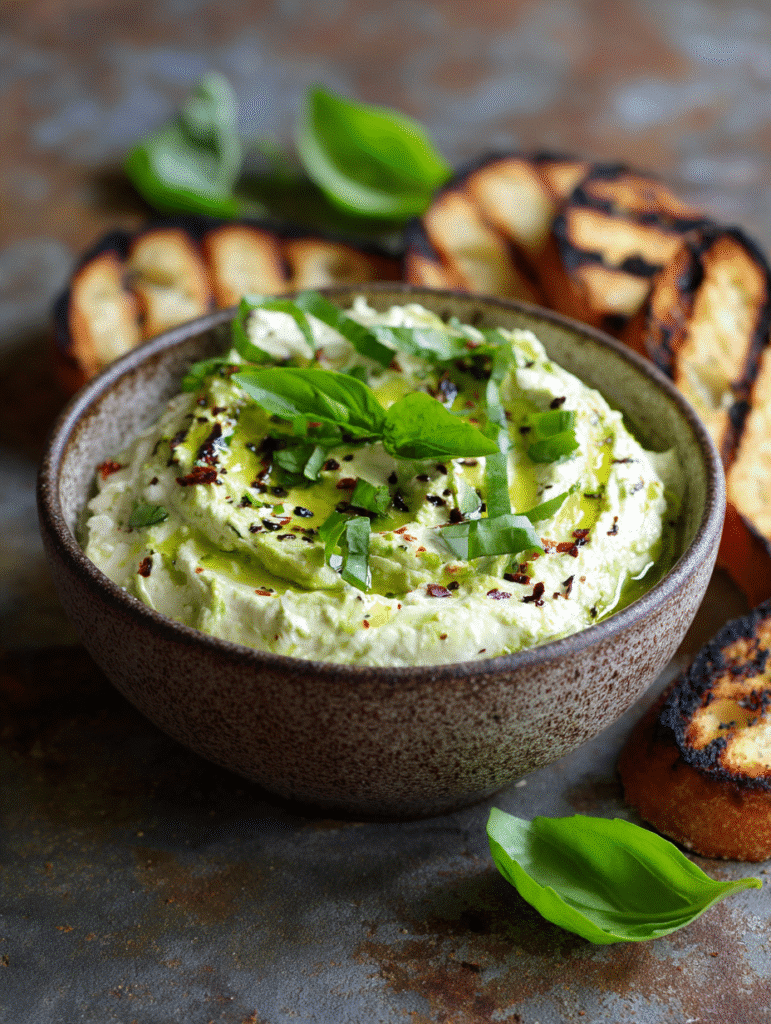 Feta Dip Rezept zum Grillen mit Avocado und Basilikum