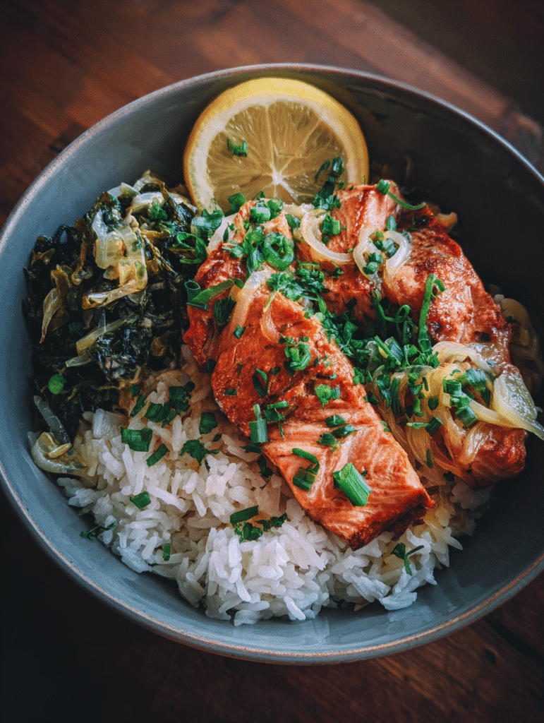 Gesunde Lachs Bowl mit Reis