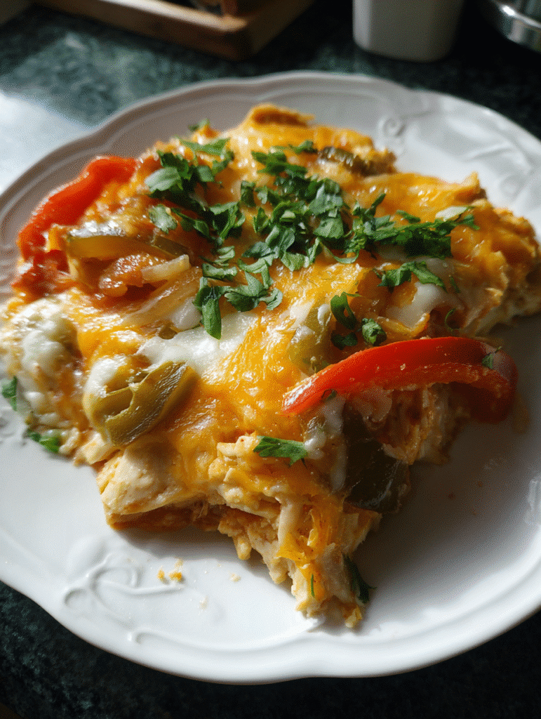 Käsiger Fajita Hähnchen Auflauf