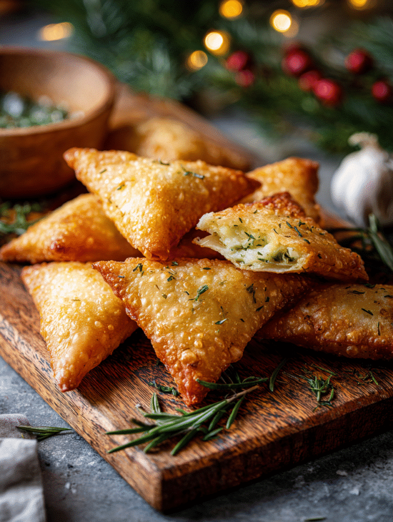 Knusprige Käsedreiecke mit Knoblauch-Kräuterfüllung