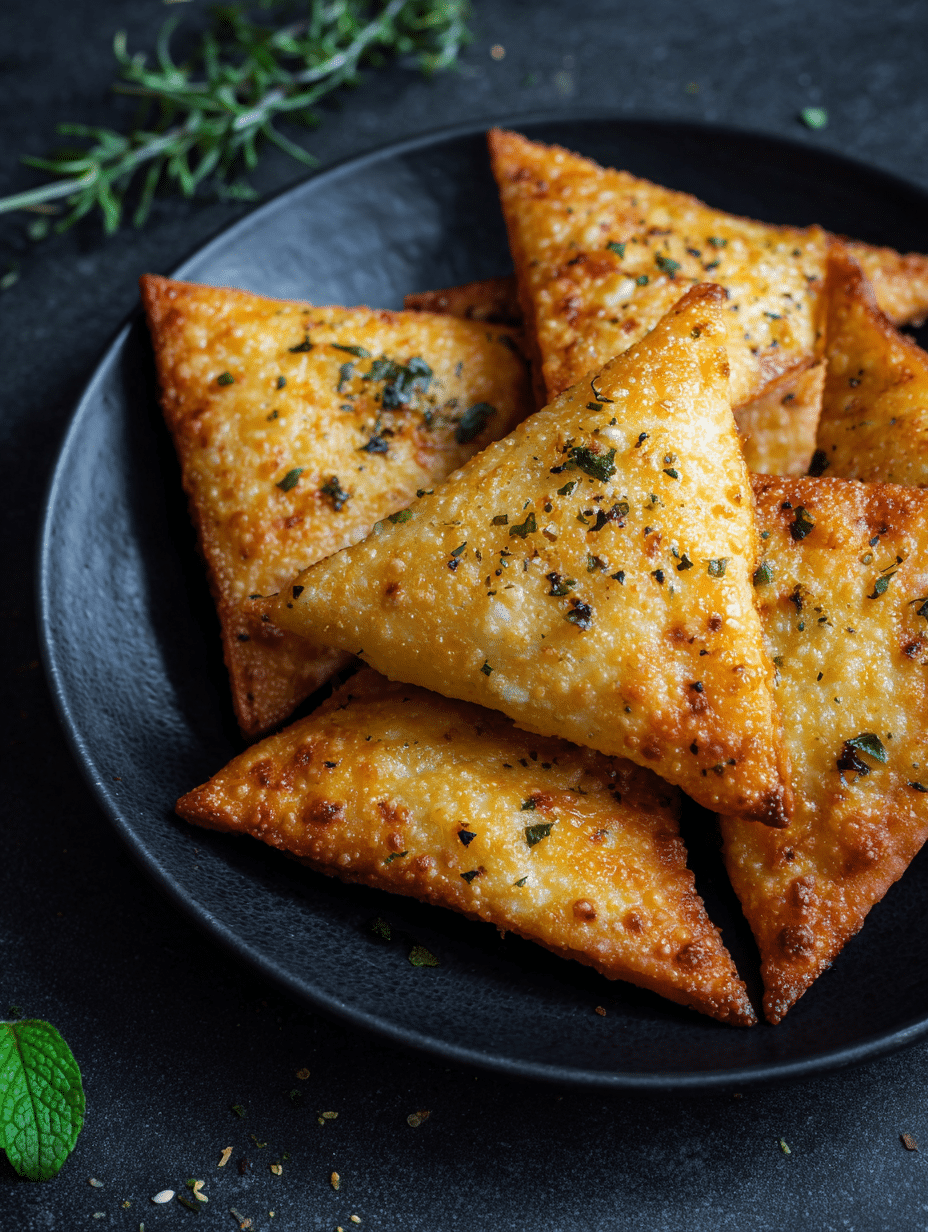 Knusprige Käsedreiecke mit Knoblauch-Kräuterfüllung