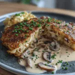 Mozzarella Rösti mit Zwiebel-Pilzrahmsoße