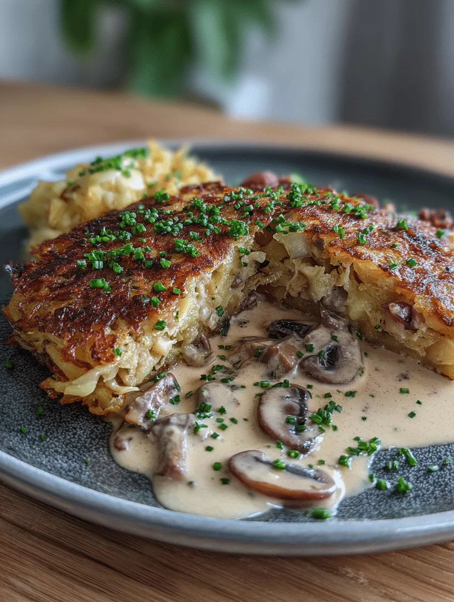 Mozzarella Rösti mit Zwiebel-Pilzrahmsoße