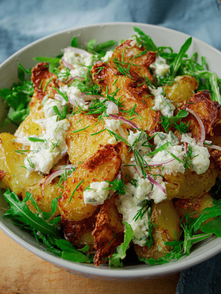 Knuspriger Kartoffelsalat mit cremigem Joghurtdressing und frischen Kräutern