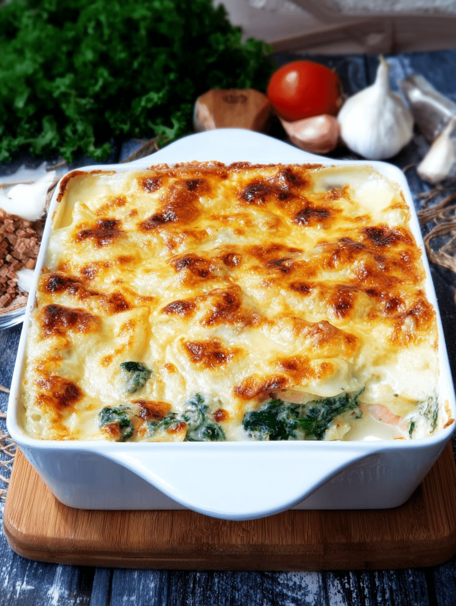 Lachslasagne mit Spinat– cremig