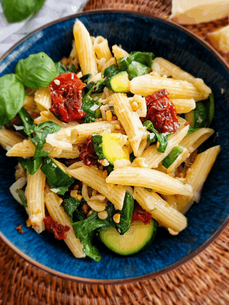 Nudelsalat mit Honig-Senf-Dressing