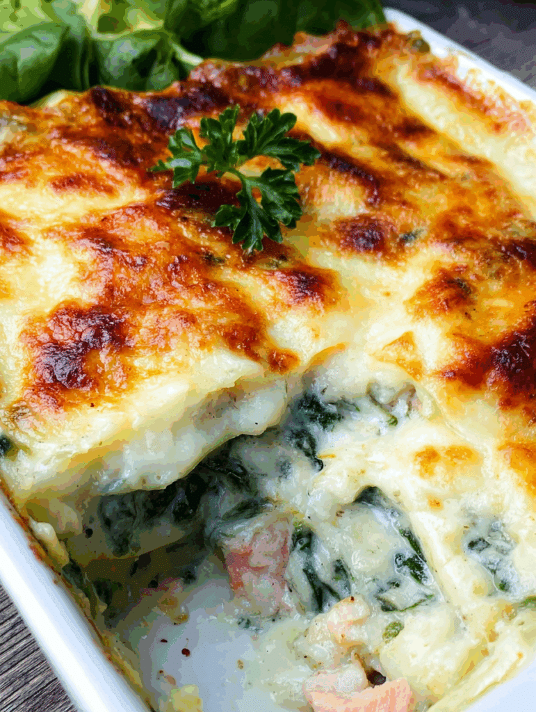 Lachslasagne mit Spinat– cremig