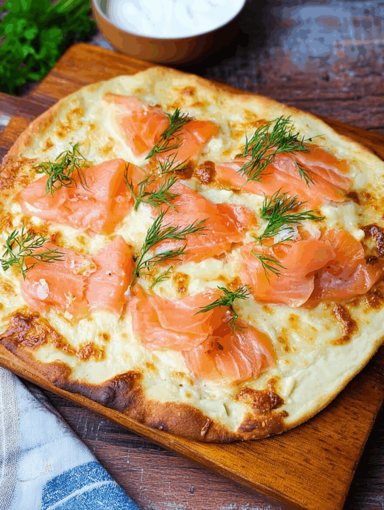 Flammkuchen mit Lachs so richtig knusprig