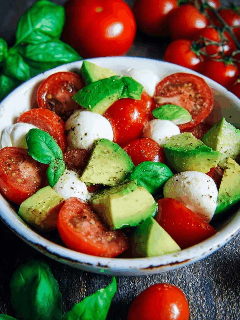 Caprese-Salat mit Avocado und Tomaten