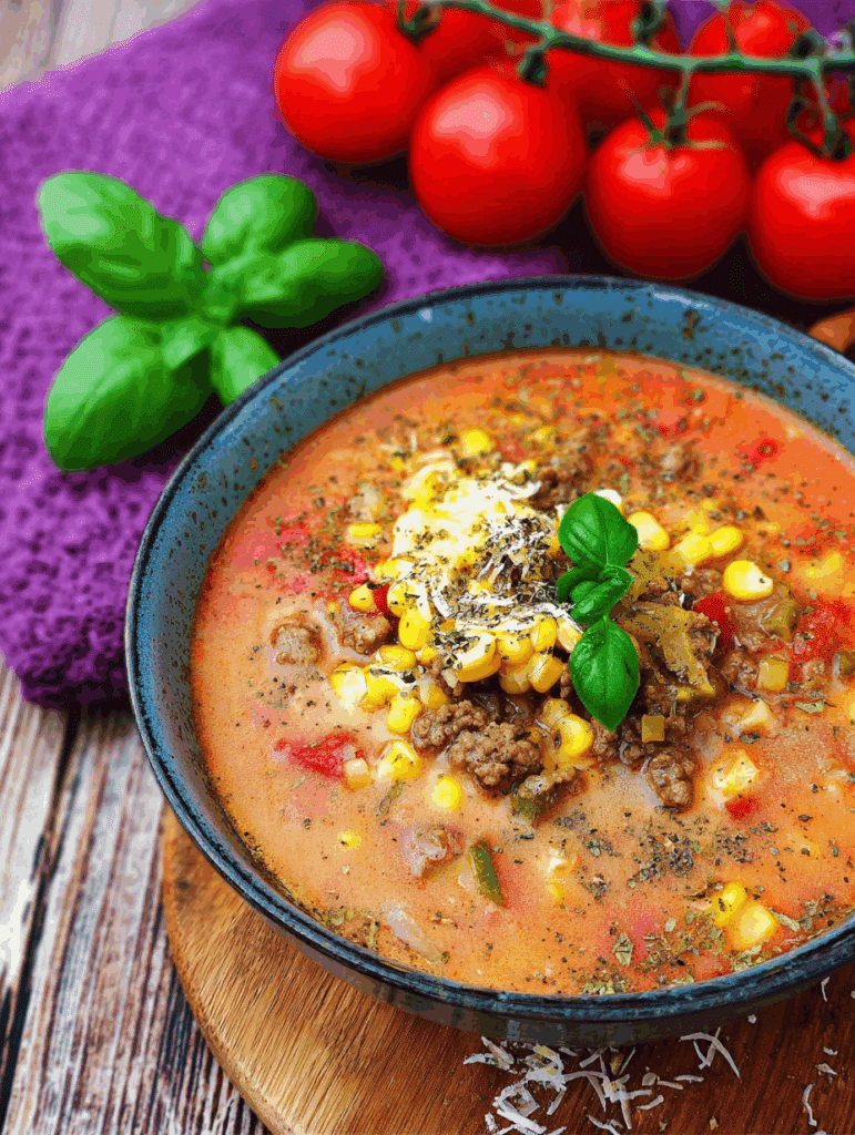 Pizzasuppe mit Hackfleisch in 30 Minuten