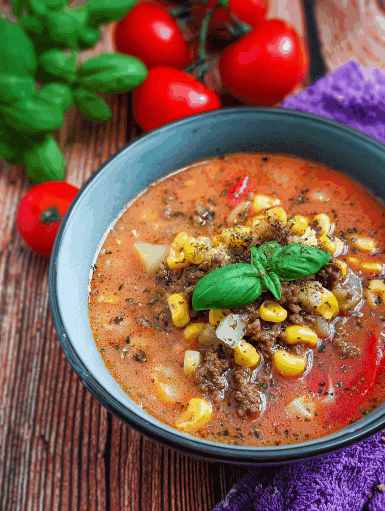 Pizzasuppe mit Hackfleisch in 30 Minuten