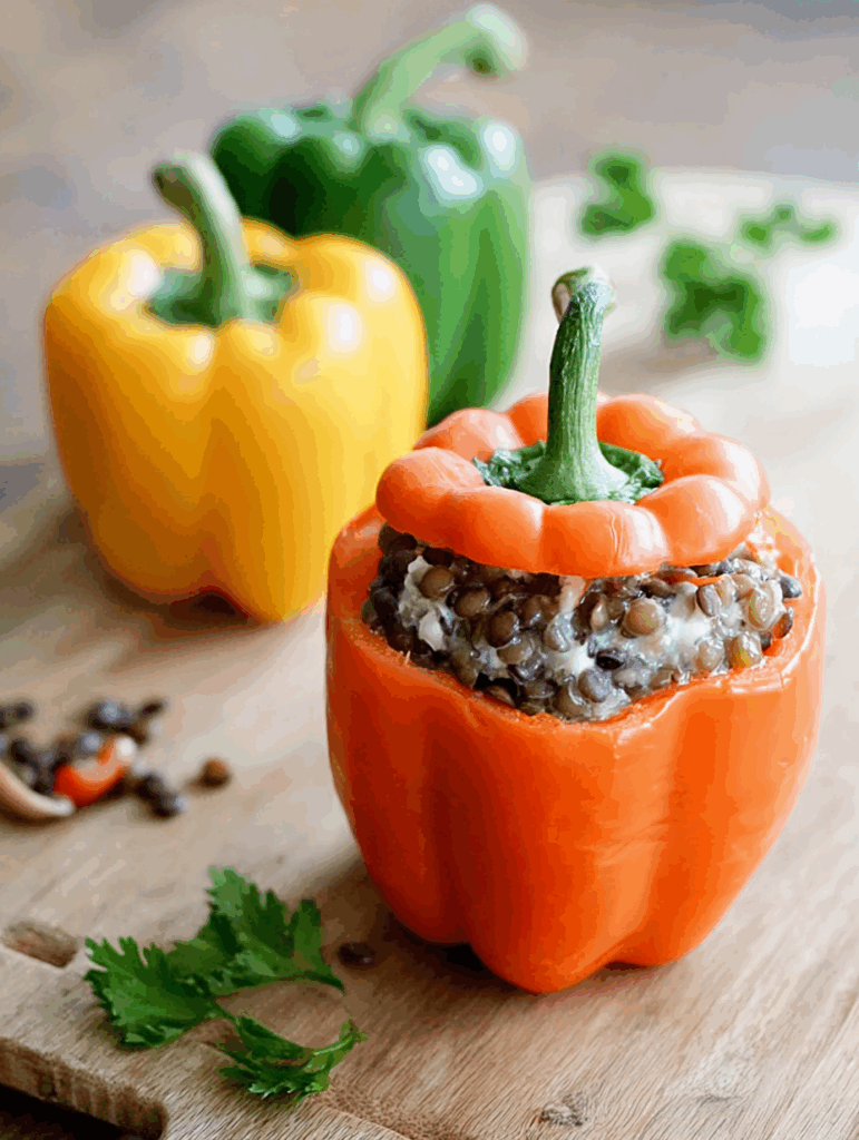 Schnelle gefüllte Paprika mit Linsen und Ziegenkäse