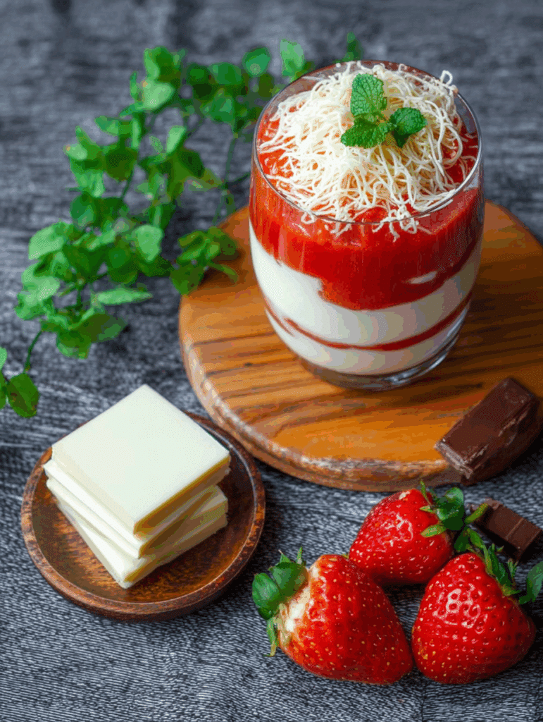 Spaghetti-Eis-Dessert im Glas