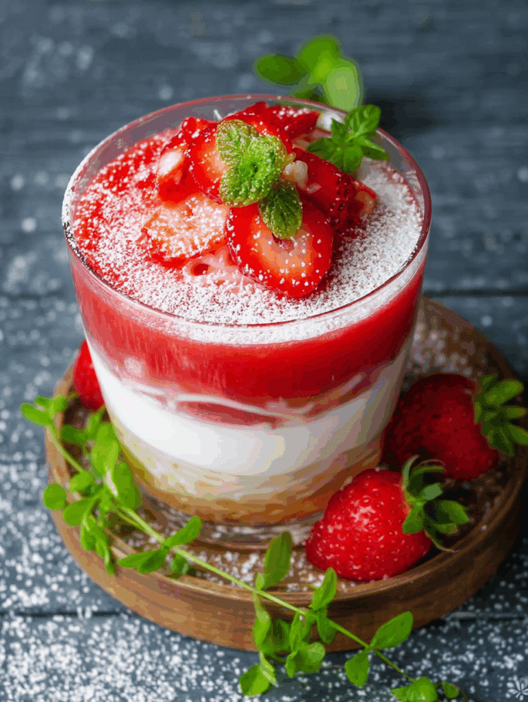 Spaghetti-Eis-Dessert im Glas