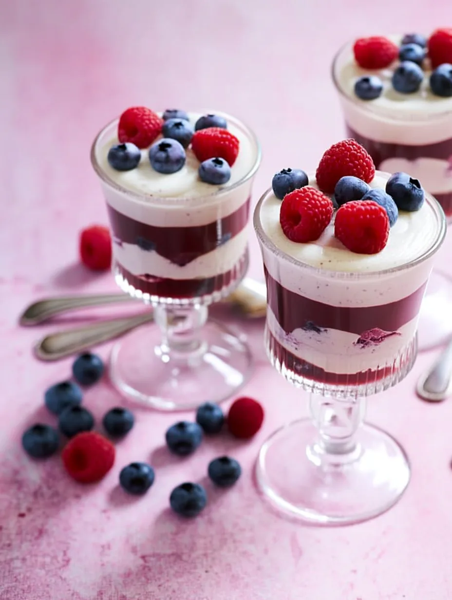 Schichtdessert mit Vanillepuddingcreme und Beeren