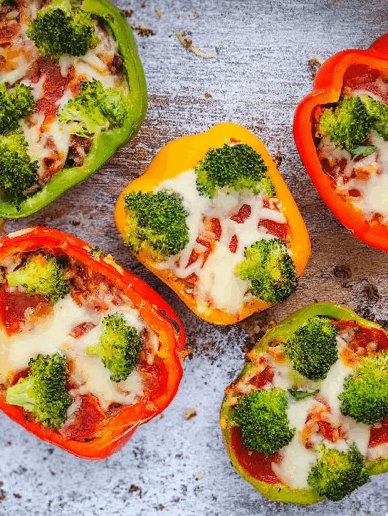 Low Carb gefüllte Pizza-Paprika mit Brokkoli