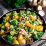 Gesunde Brokkoli-Kartoffel-Pfanne mit Pilzen