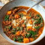 Linseneintopf mit Süßkartoffeln und Spinat