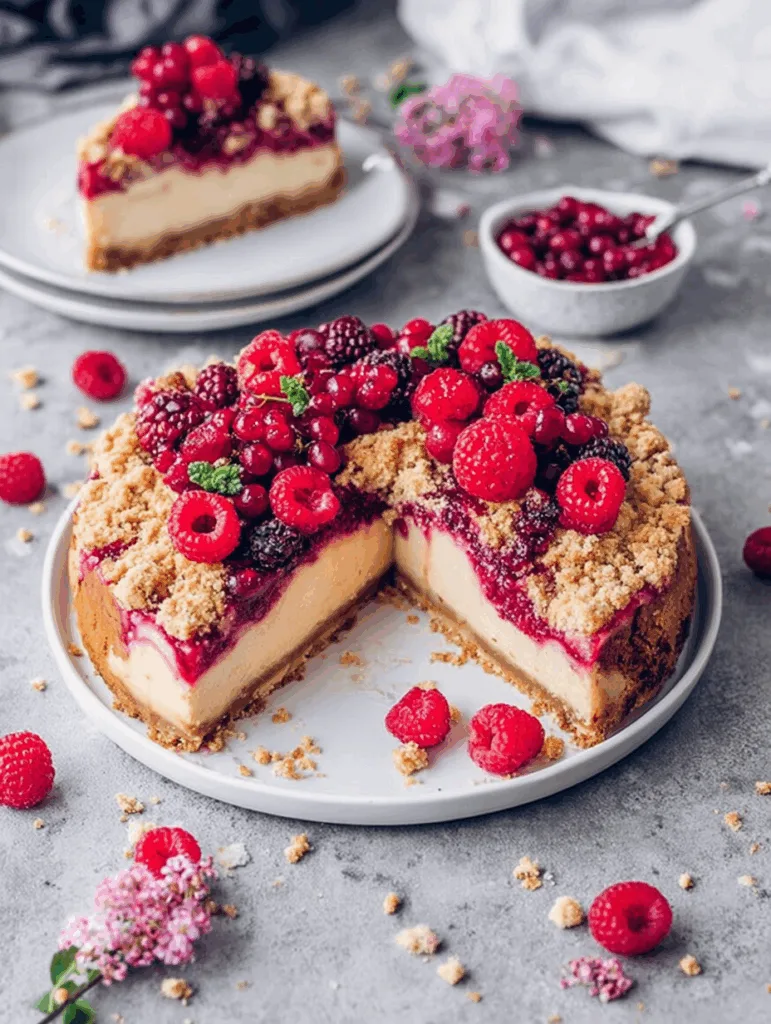 Käse-Streuselkuchen mit Beeren (Veganes Käsekuchen Rezept)
