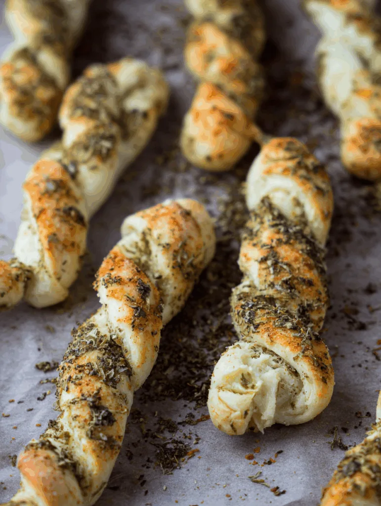 Gedrehte Pizzastangen mit Kräuterbutter