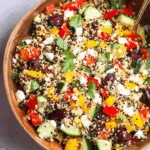 Mediterraner Quinoa-Salat mit Paprika, Gurke, Oliven & Feta