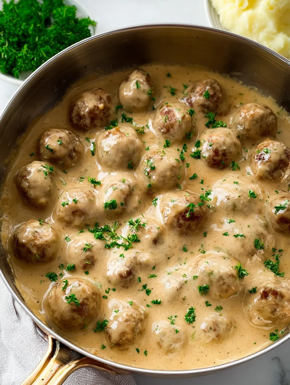 Hackbällchen in cremiger Sauce mit Kartoffelpüree