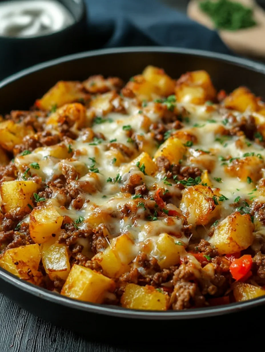 Kartoffel-Hackfleisch-Pfanne mit Käse