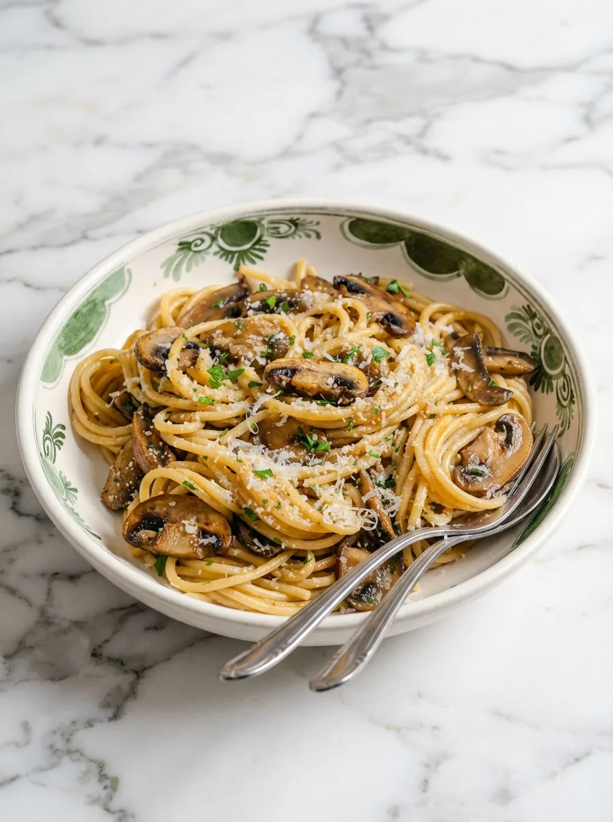 Cremige vegetarische Carbonara mit Pilzen
