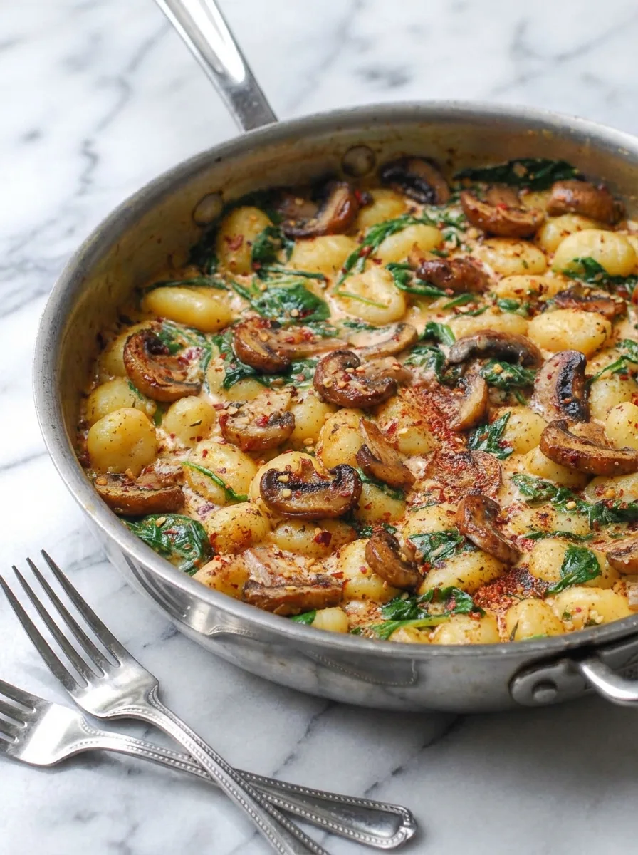 Cremige Spinat-Pilz-Gnocchi (One-Pan, 20 Minuten)