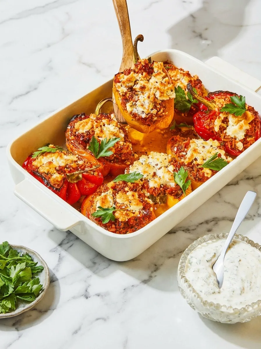 Gefüllte Paprika mit Reis & Feta