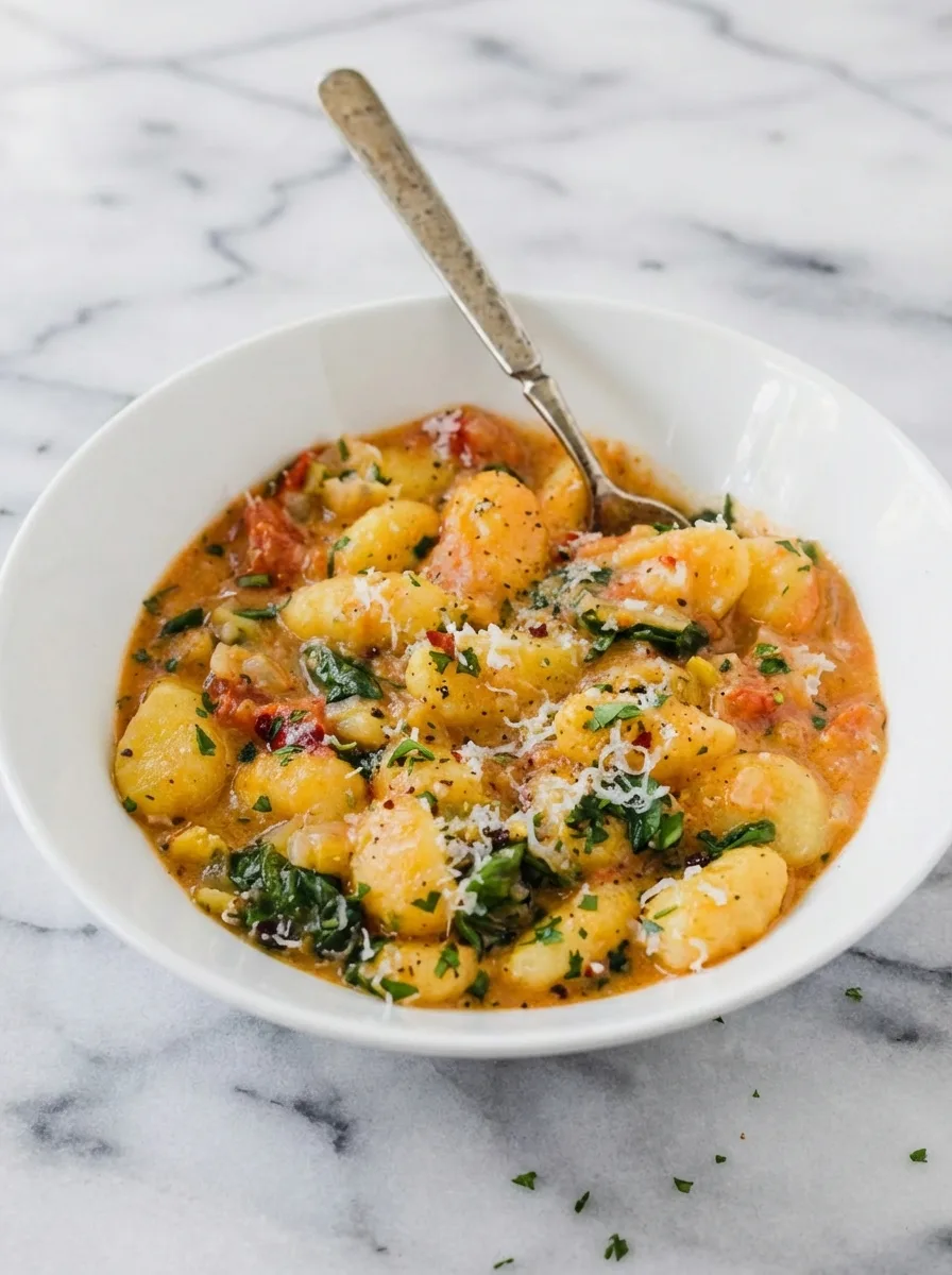 Schnelle Gnocchi-Pfanne mit Tomate & Spinat