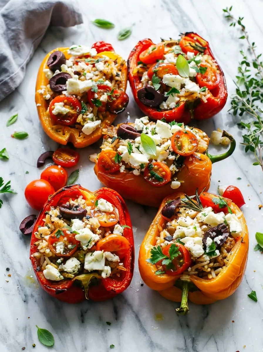 Gefüllte Paprika mit Reis und Feta Rezept einfach zubereiten