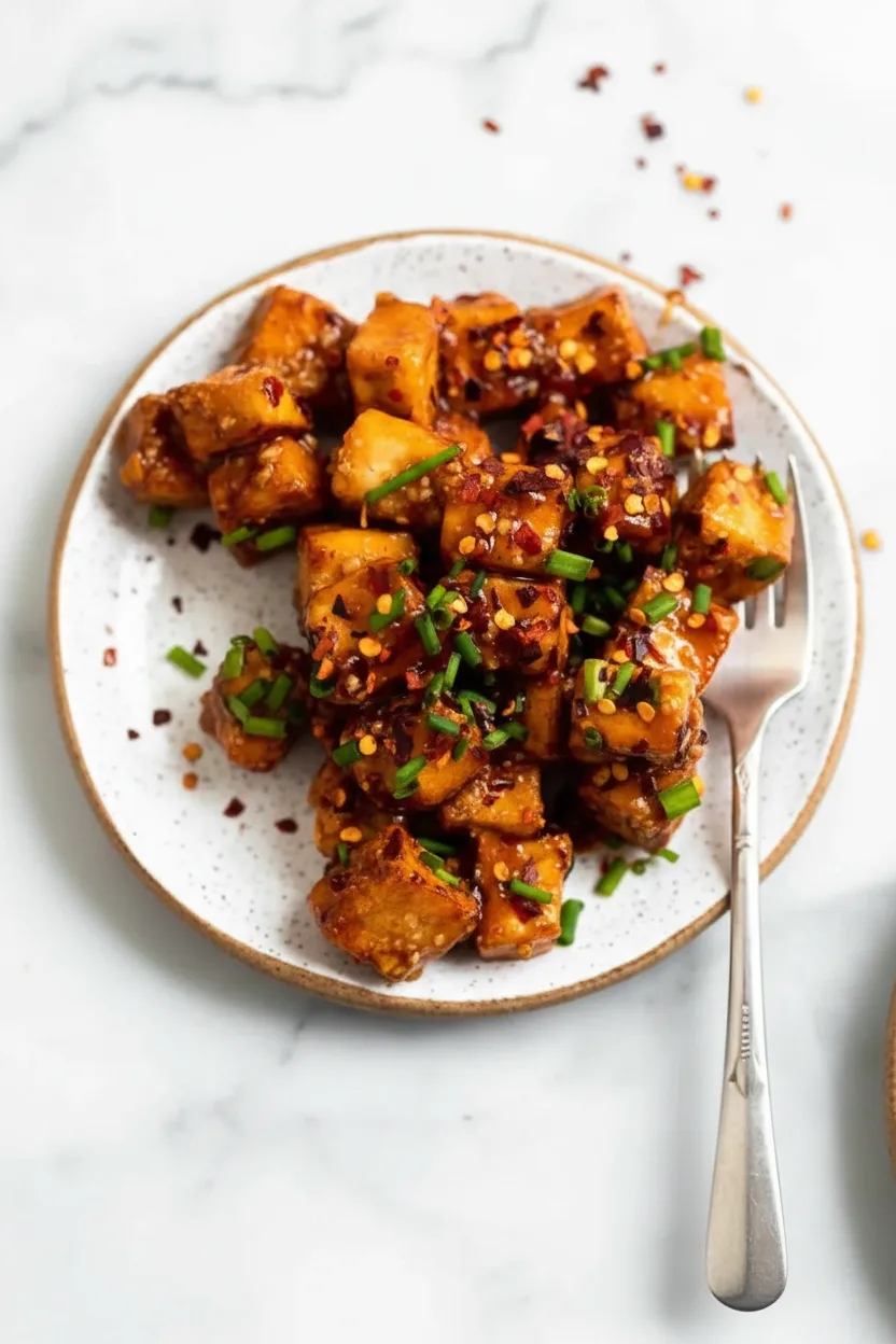 Honig-Knoblauch-Tofu aus der Heißluftfritteuse