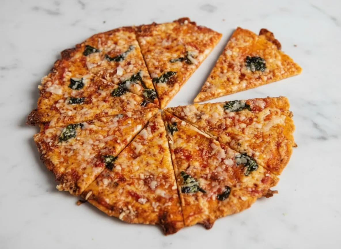 Käsige gebackene Tortilla-Pizza