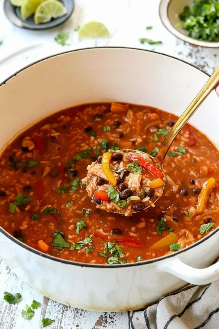 Ein-Topf-Hähnchen-Fajita-Reis-Suppe