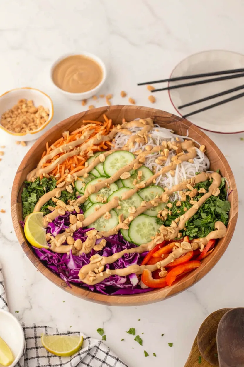 Frühlingsrollensalat mit Erdnuss-Dressing