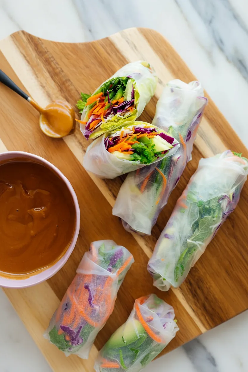 Frische Gemüse-Frühlingsrollen mit Erdnusssauce