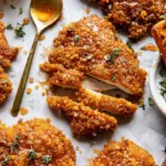 Gebackenes knuspriges Hot-Honey-Hähnchen.